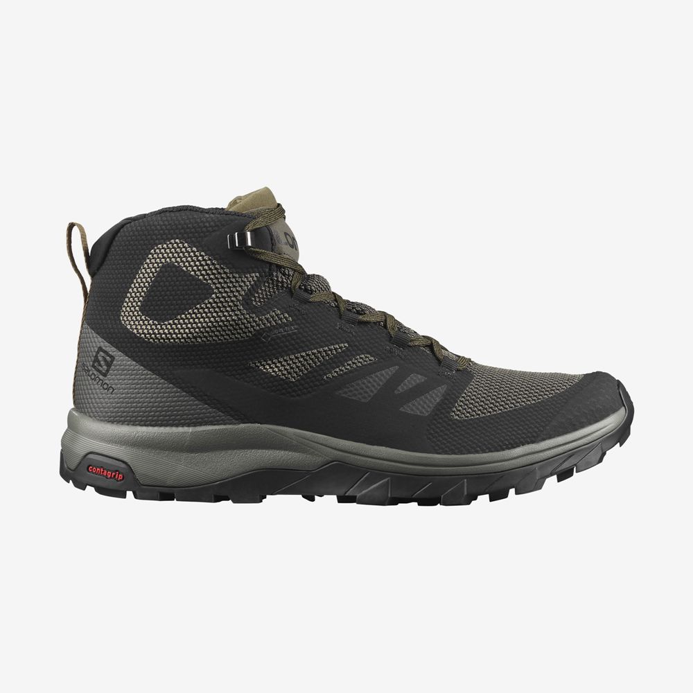 Salomon Singapore Mens Hiking Boots - OUTLINE MID GORE-TE Black | 50768-RQFY